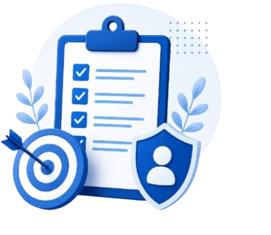 Illustration of a life coaching checklist with target, personal growth, goal planning, and confidence development.