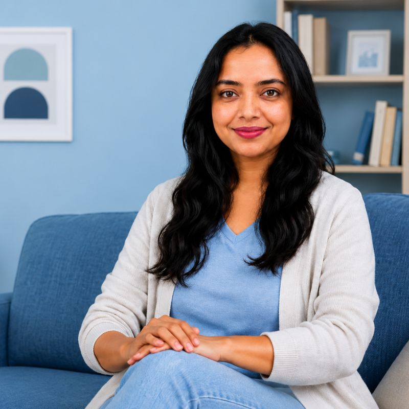 Sananda Paul, Best Life Coach in Kolkata, sitting  confidently in a professional counseling environment.
